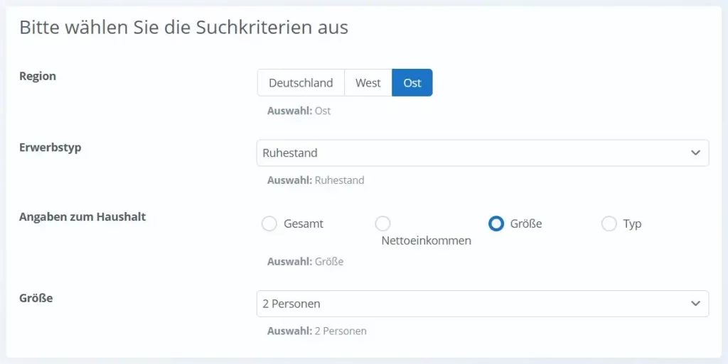 Konsumvergleich.de Eingabemaske